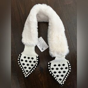 White Faux Fur Scarf with Polka Dot Ends